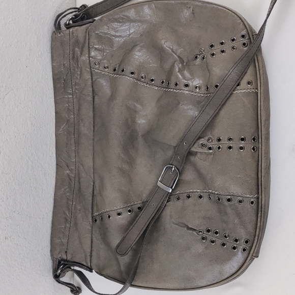 💥FINAL PRICE💥Dark Smokey Gray Leather Drawstring Crossbody Shoulder Bag. - Picture 14 of 14